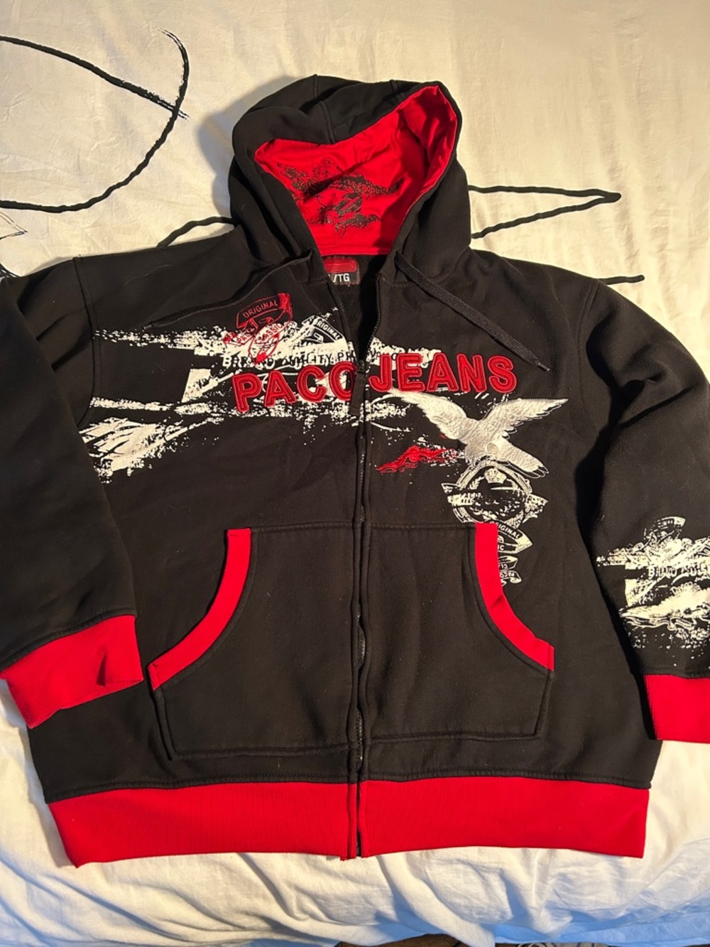 Vintage Paco Jeans Black & Red Zip Hoodie